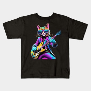 A Cat Who Is The Essence Of A Cool And Funky Guitarist Kids T-Shirt